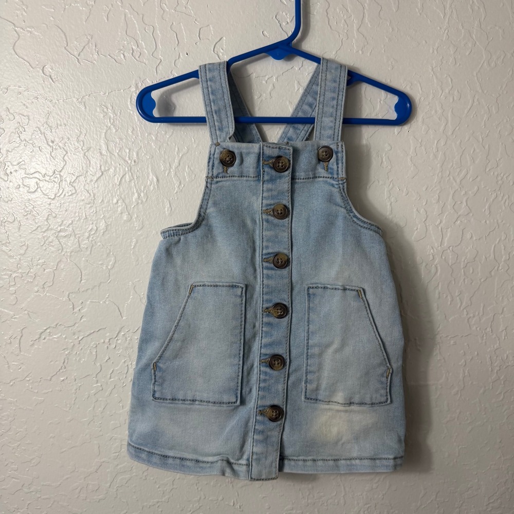 Wonder Nation Baby Girls Light Wash Denim Jumper Dress 18M Button Front Overall